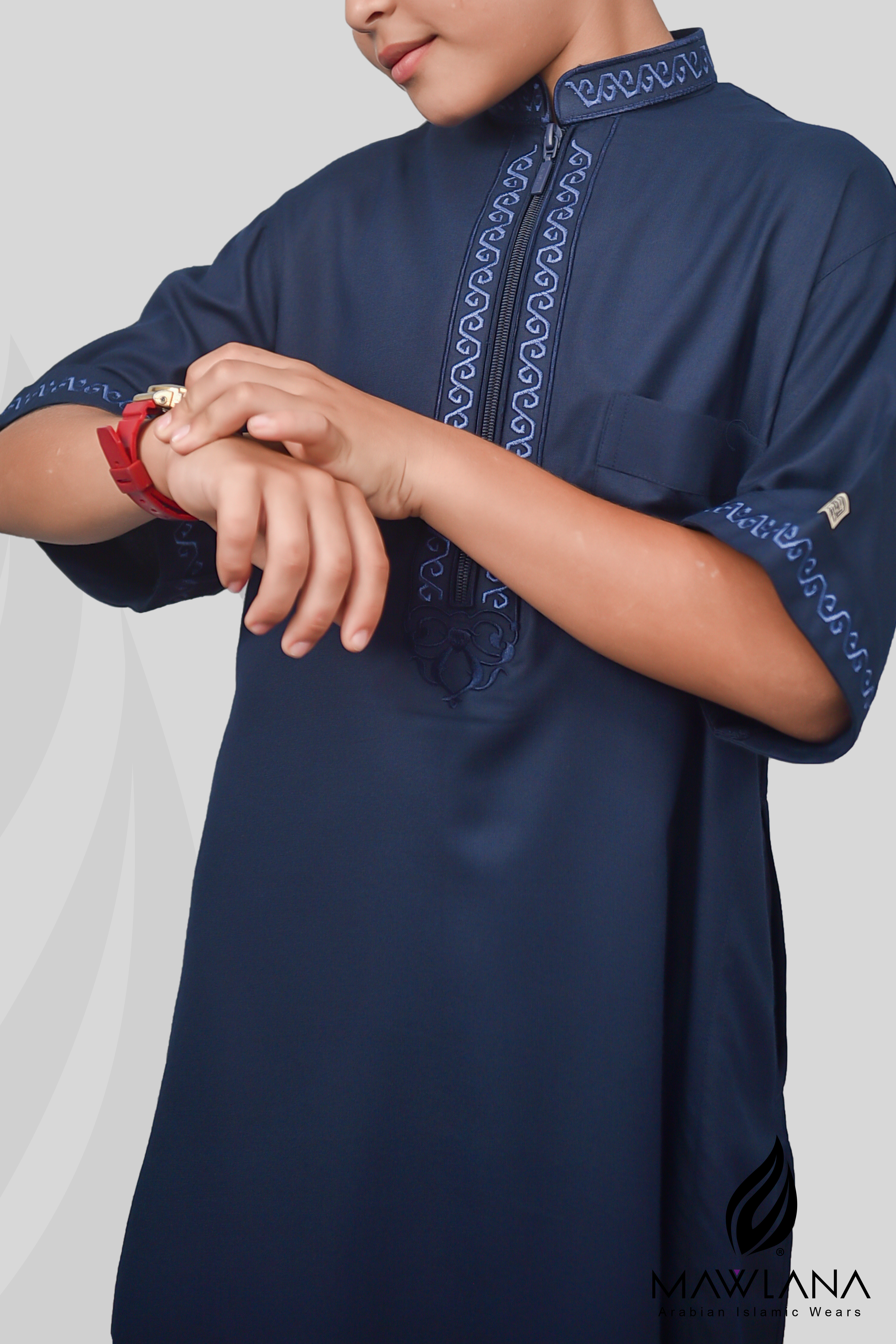 Jubah Budak Alaseel Embroidery (Navy)