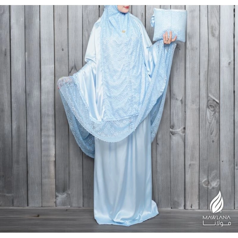 Telekung Satin Premium Cordoba Series FREE BAG in Baby Blue