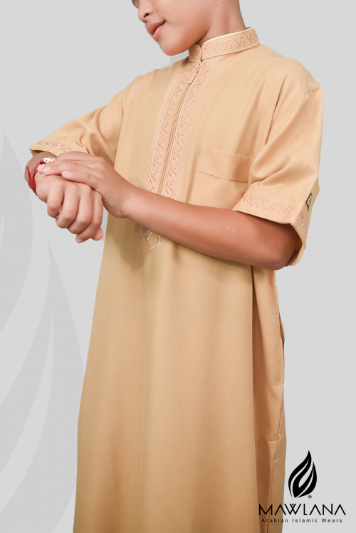 Jubah Budak Alaseel Embroidery (Beige)