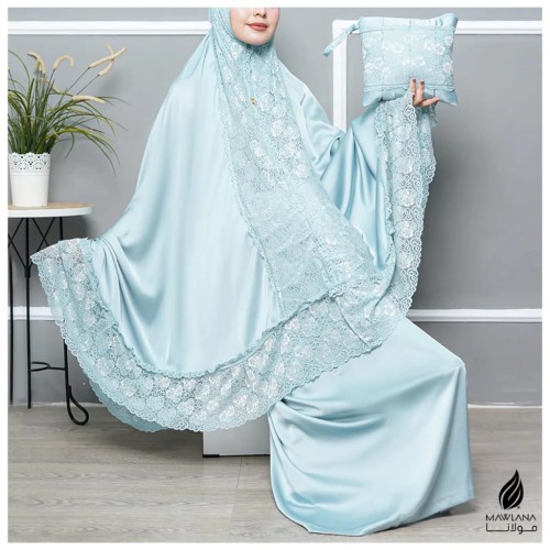 Telekung Satin Premium Cordoba Series FREE BAG in Baby Blue